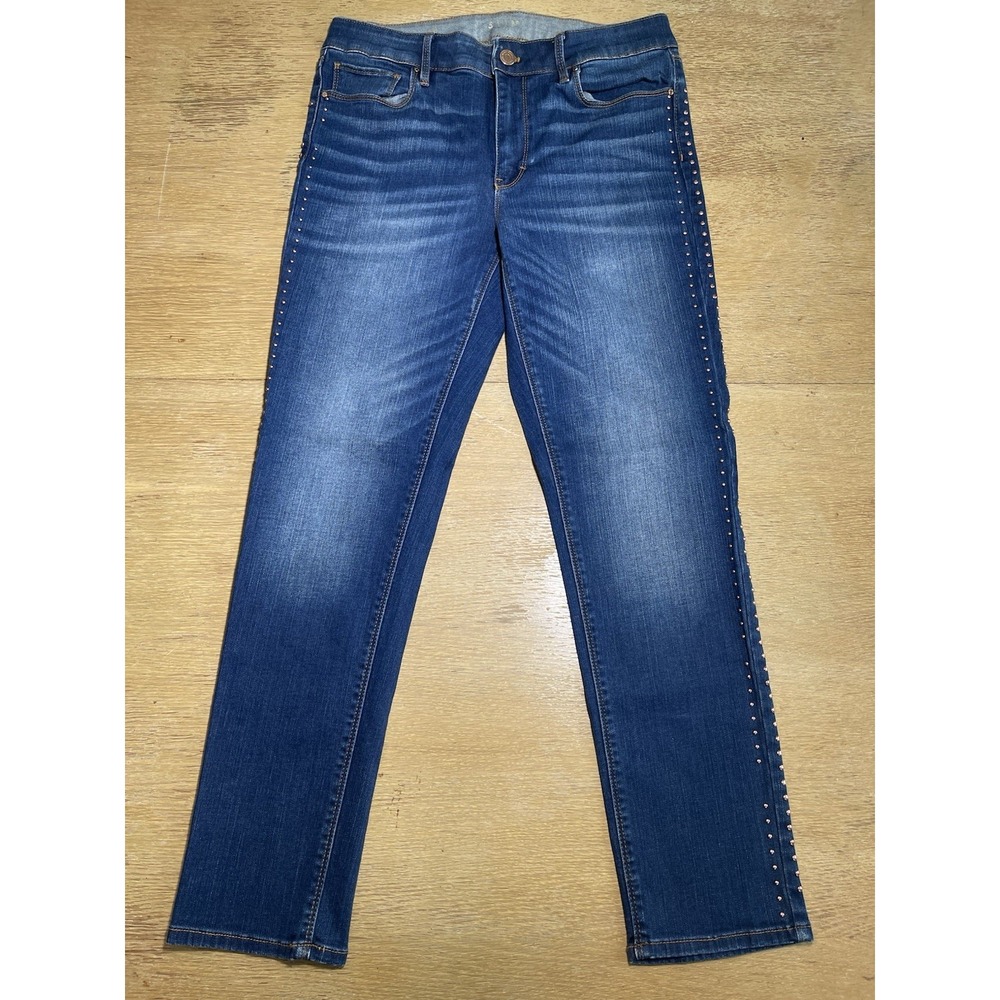 White House Black Market Slim Ankle Jeans Womens 8 Blue Denim Mid Rise Studded